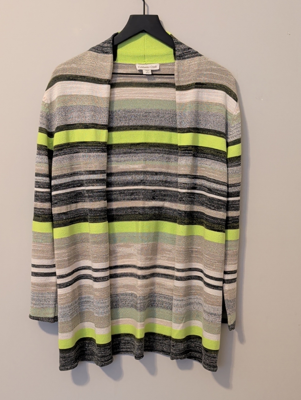 Coldwater Creek Striped Open Front Linen Blend Cardigan
